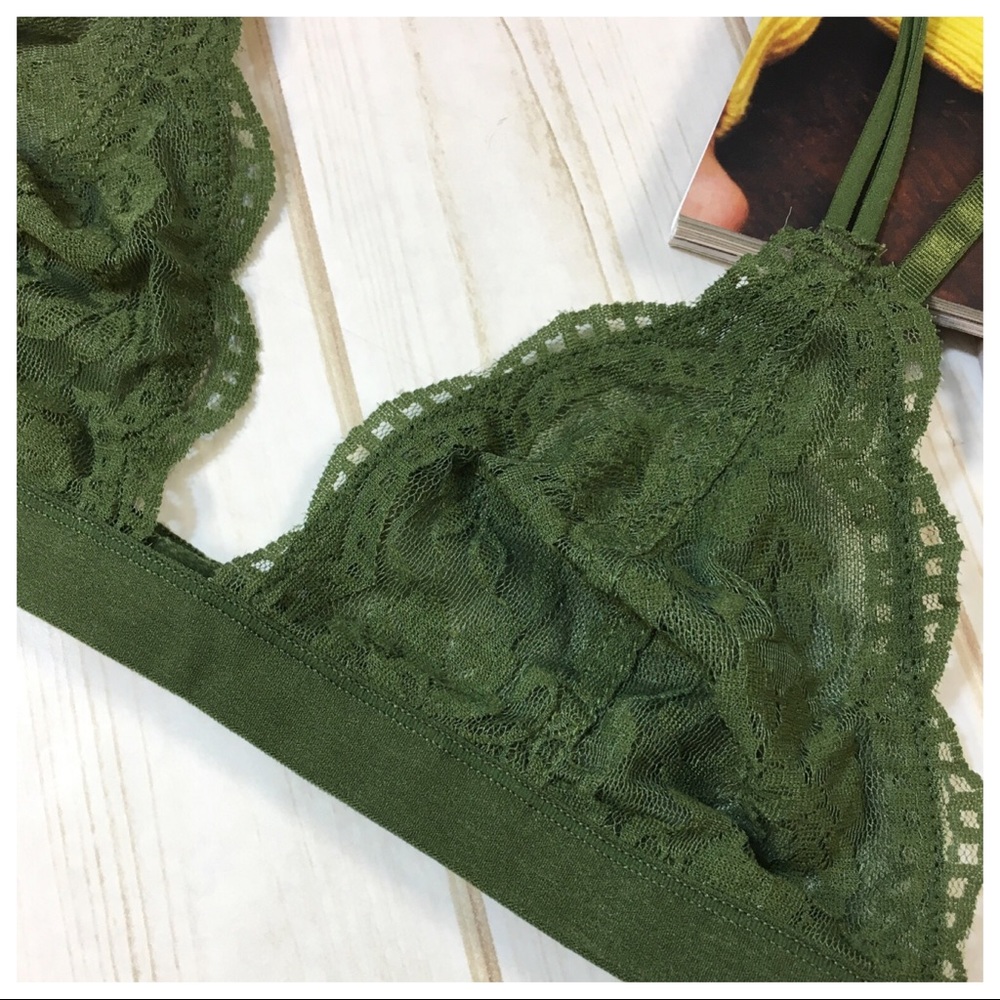 Olive lace bralette with adjustable straps - Picture 3 of 5