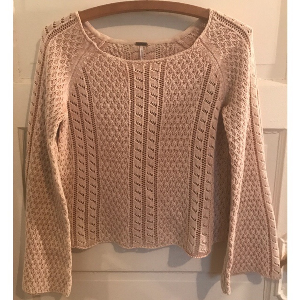 Free People Crop Knit Bell Sleeve Sweater