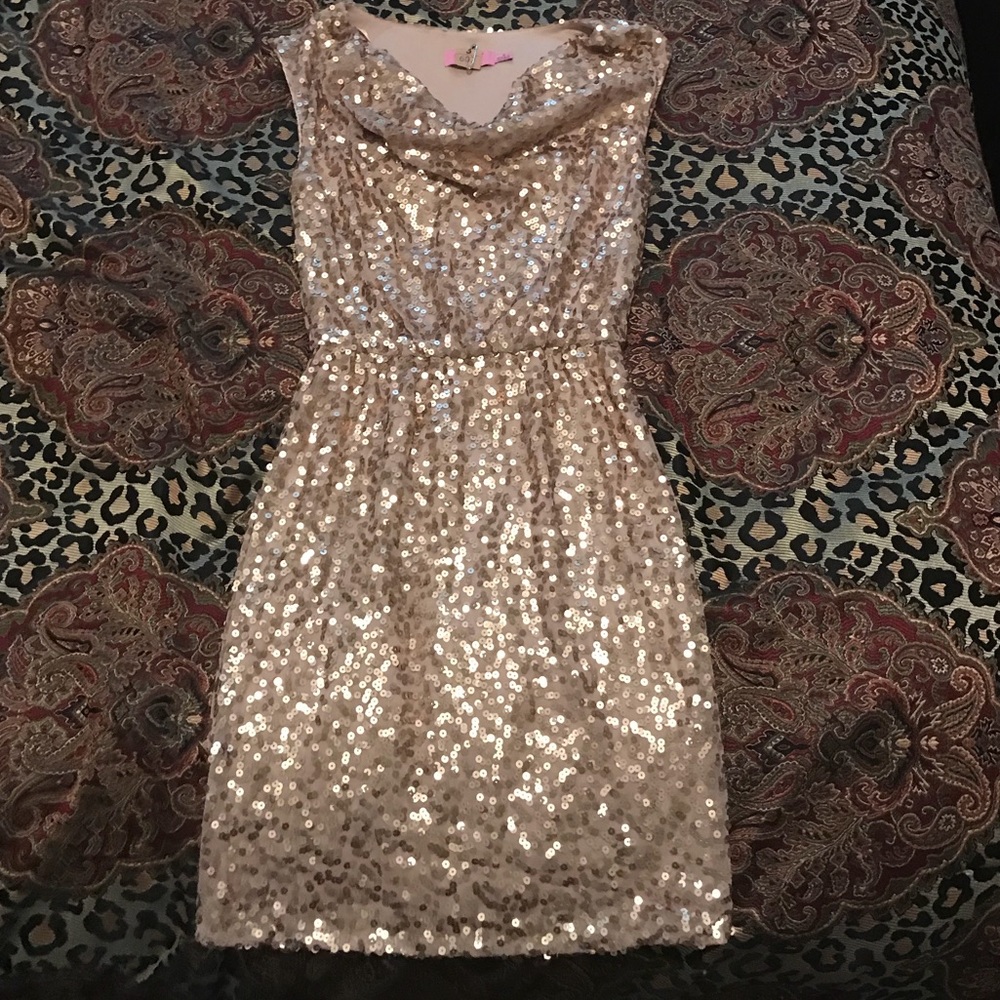 Gold Sequin Cowl Neck Dress