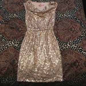 Gold Sequin Cowl Neck Dress