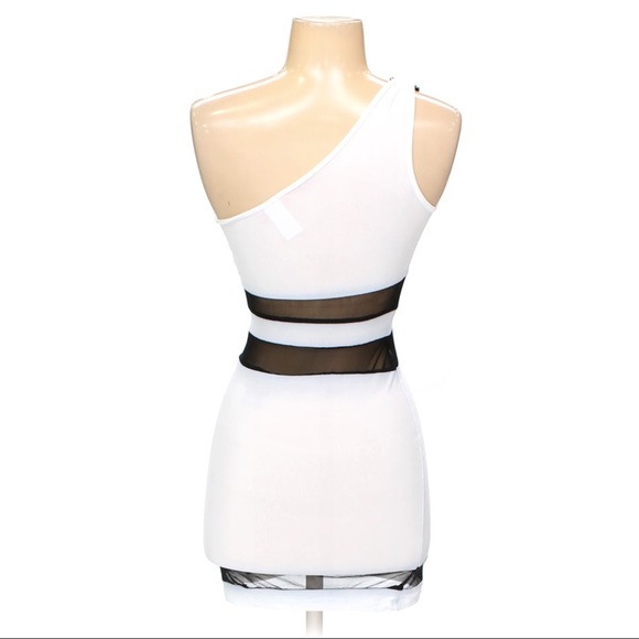 ❗SOLD❗ Polaris Black&White One Shoulder Dress - Picture 2 of 2