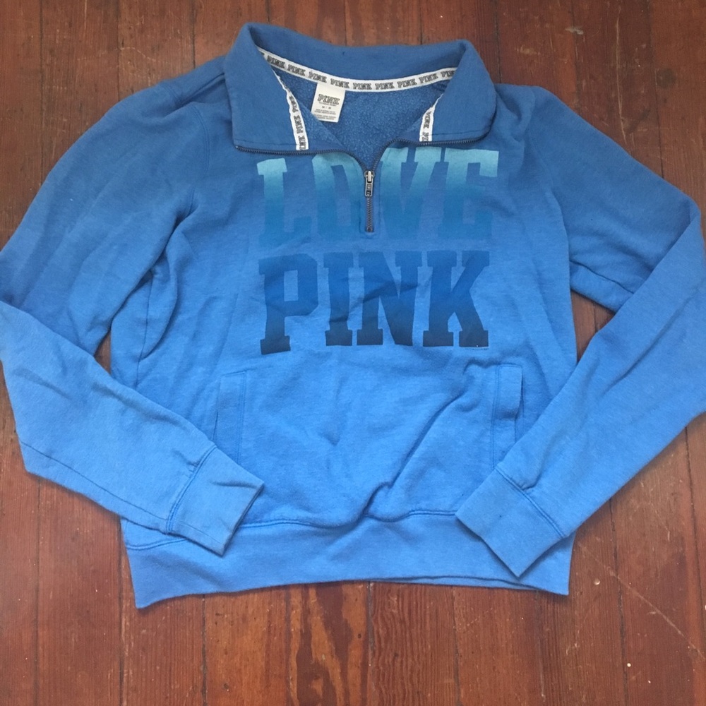 Blue quarter zip love pink sweatshirt