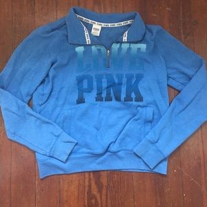 Blue quarter zip love pink sweatshirt
