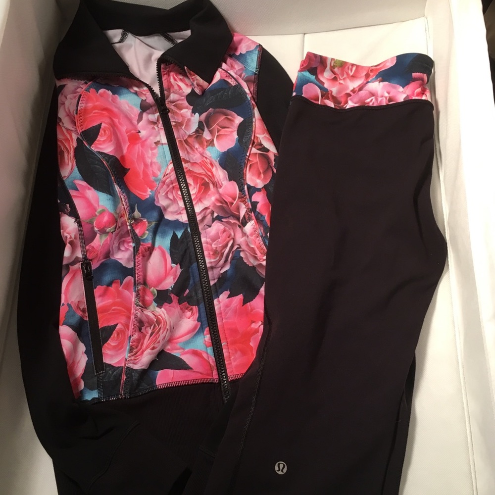 Lululemon size 8 jacket and crops. Secret garden