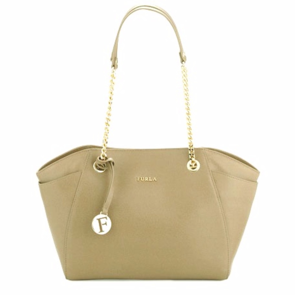 New Furla Julia Tulip Tote Bag, Taupe, NWOT