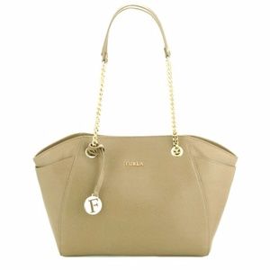 New Furla Julia Tulip Tote Bag, Taupe, NWOT