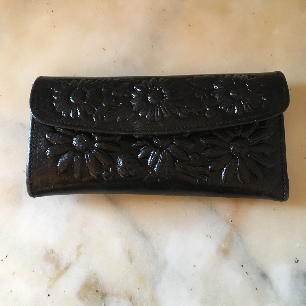 Western Tooled Leather Wallet in Black