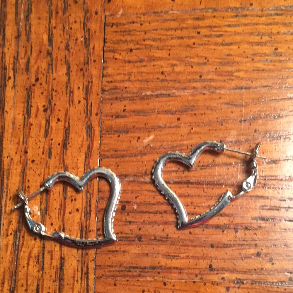 Silver tone heart shape hoops