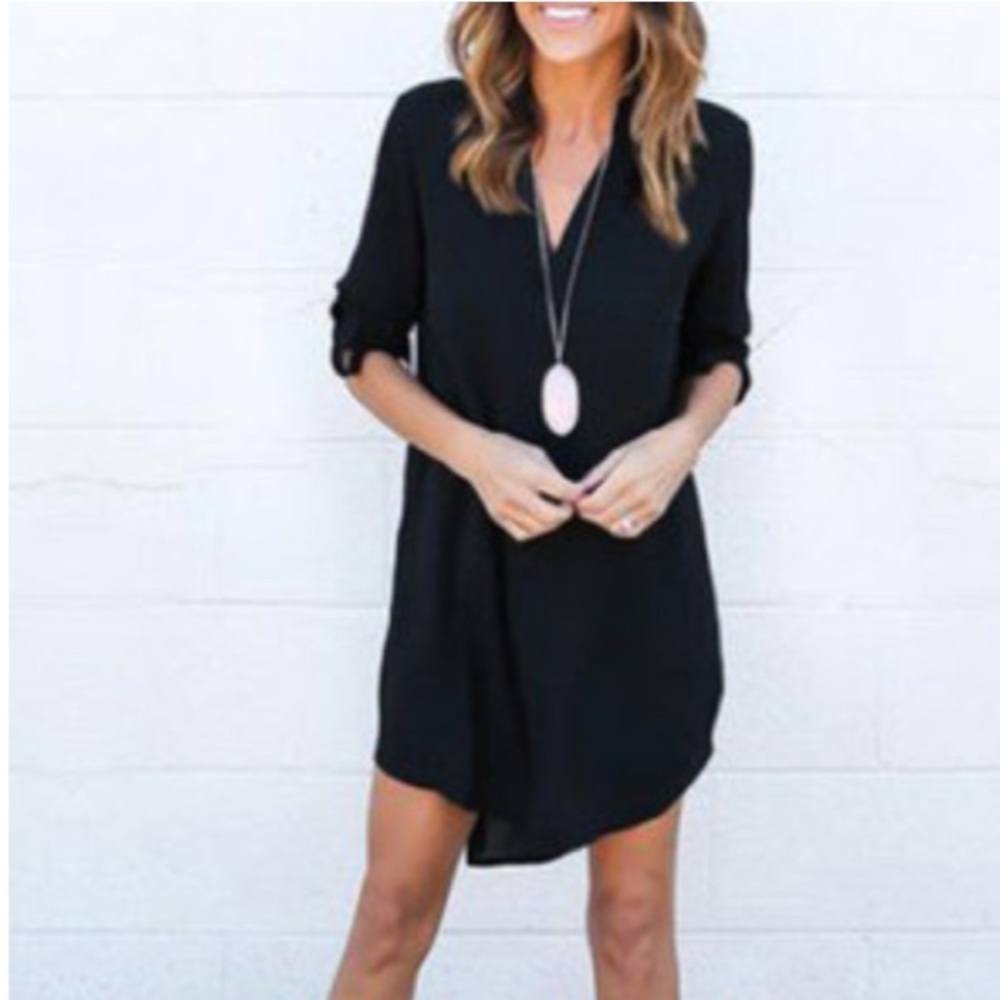 Black Chiffon High Low Casual Dress