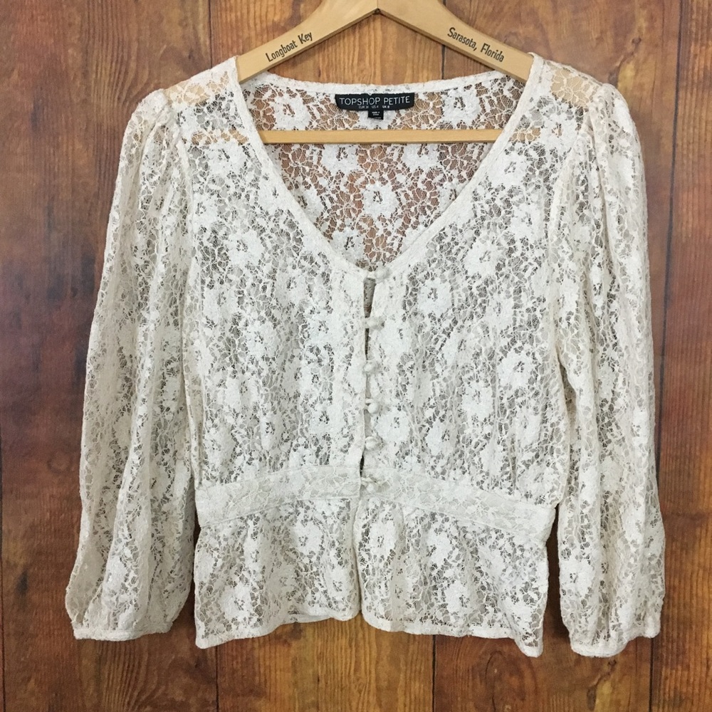 Topshop Petite Cream Ivory Lace Blouse Size 4