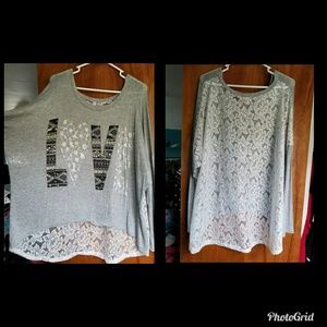 Lace back mid length sleeve shirt