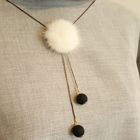 Jewelry - Faux Fur White Pom Pom Necklace - 32"