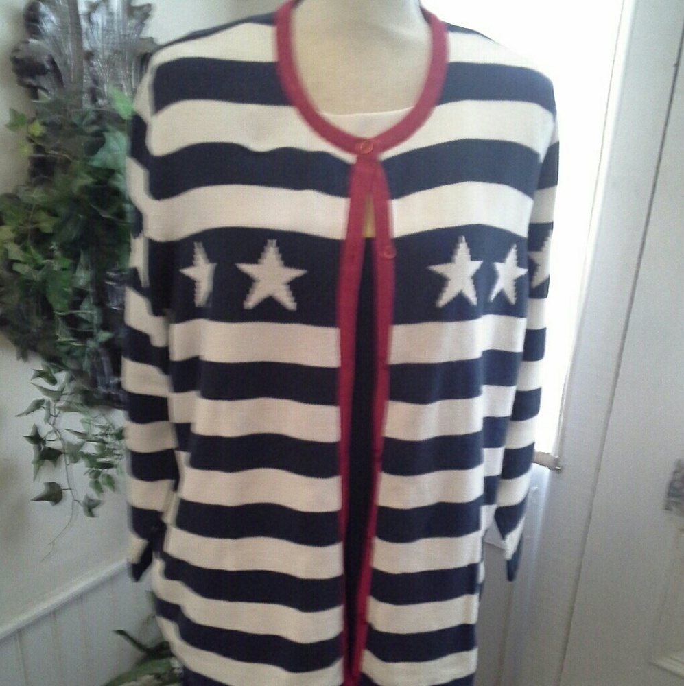 Cherokee stars & stripes  cardigan swtr sz 14w x16