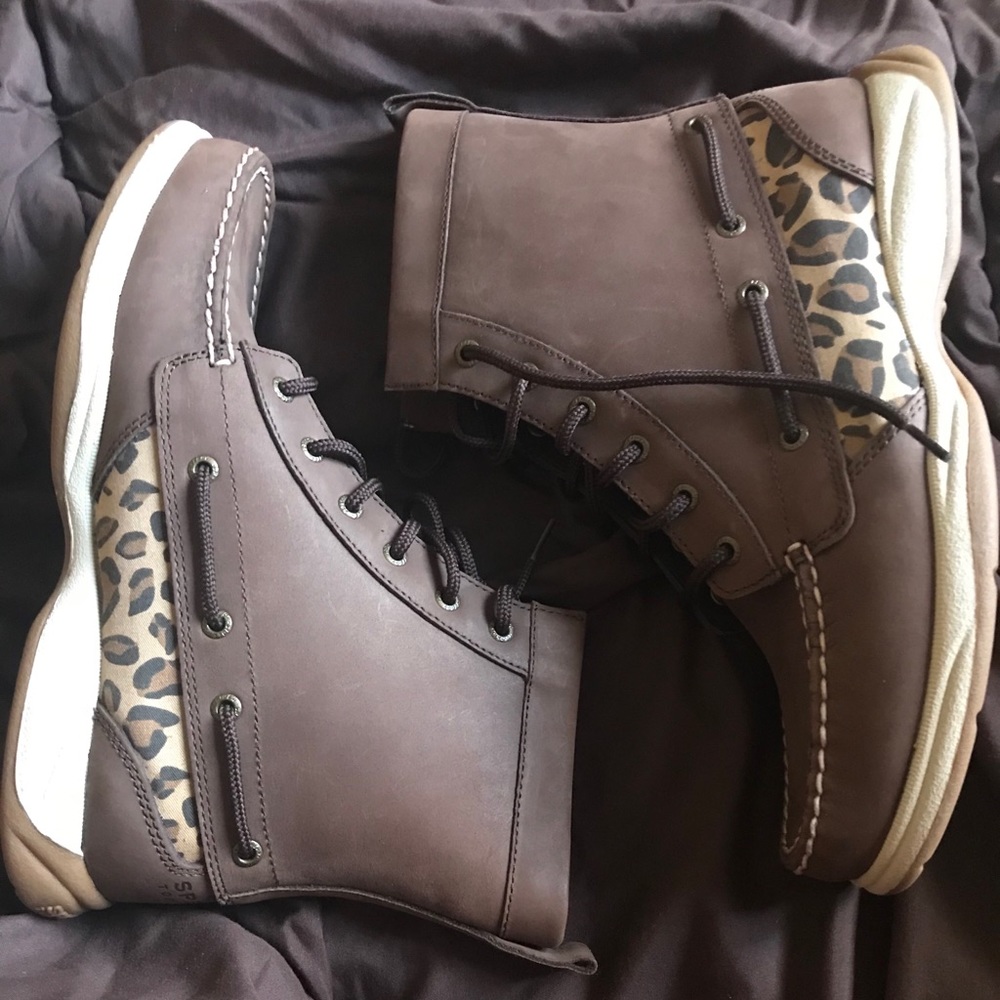 New Sperry Top Sider W Langley Brown/Leopard Boot
