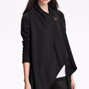 Bobeau One-Button Fleece Wrap Cardigan