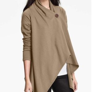 Bobeau One-Button Fleece Wrap Cardigan