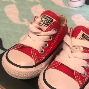 Red and white low converse