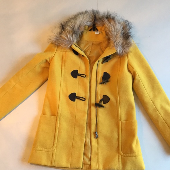 yellow jacket with fur hood