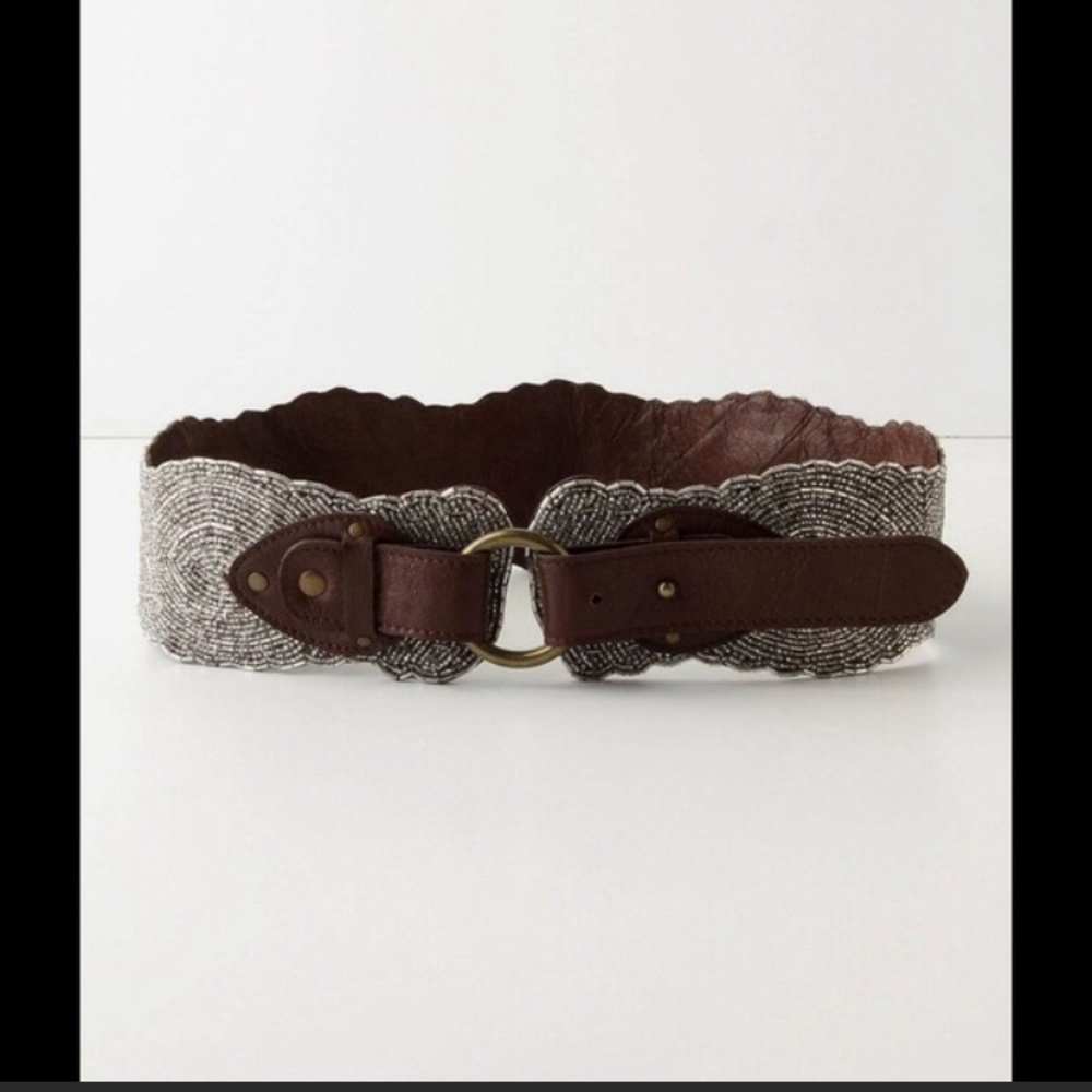 Anthropologie Beaded Jasper&Jeera Leather Belt