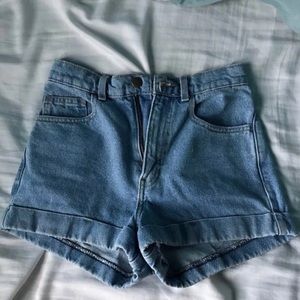 American Apparel high waisted light denim shorts