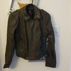 Olive Green Faux Leather Jacket-SIZE M