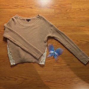 Waffle Knit Sweater with Lace Sides