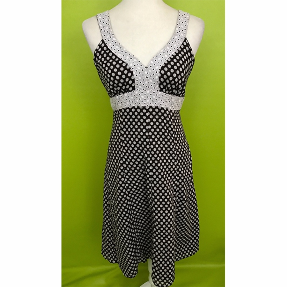 Dressbarn Retro Empire White Polka Black Dress 8
