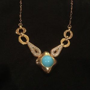 Costume jewelry necklace-gold, diamond, turquoise