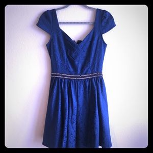 Francesca’s Blue Fit & Flare Stoned Belt Dress