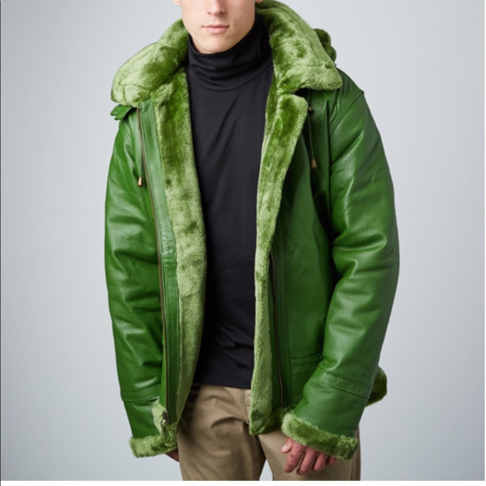 Christmas Leather Ski Jacket fur lining zip hood