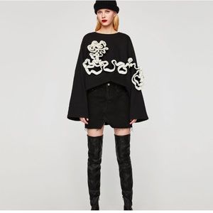 Zara Black Mini distressed Jean Skirt