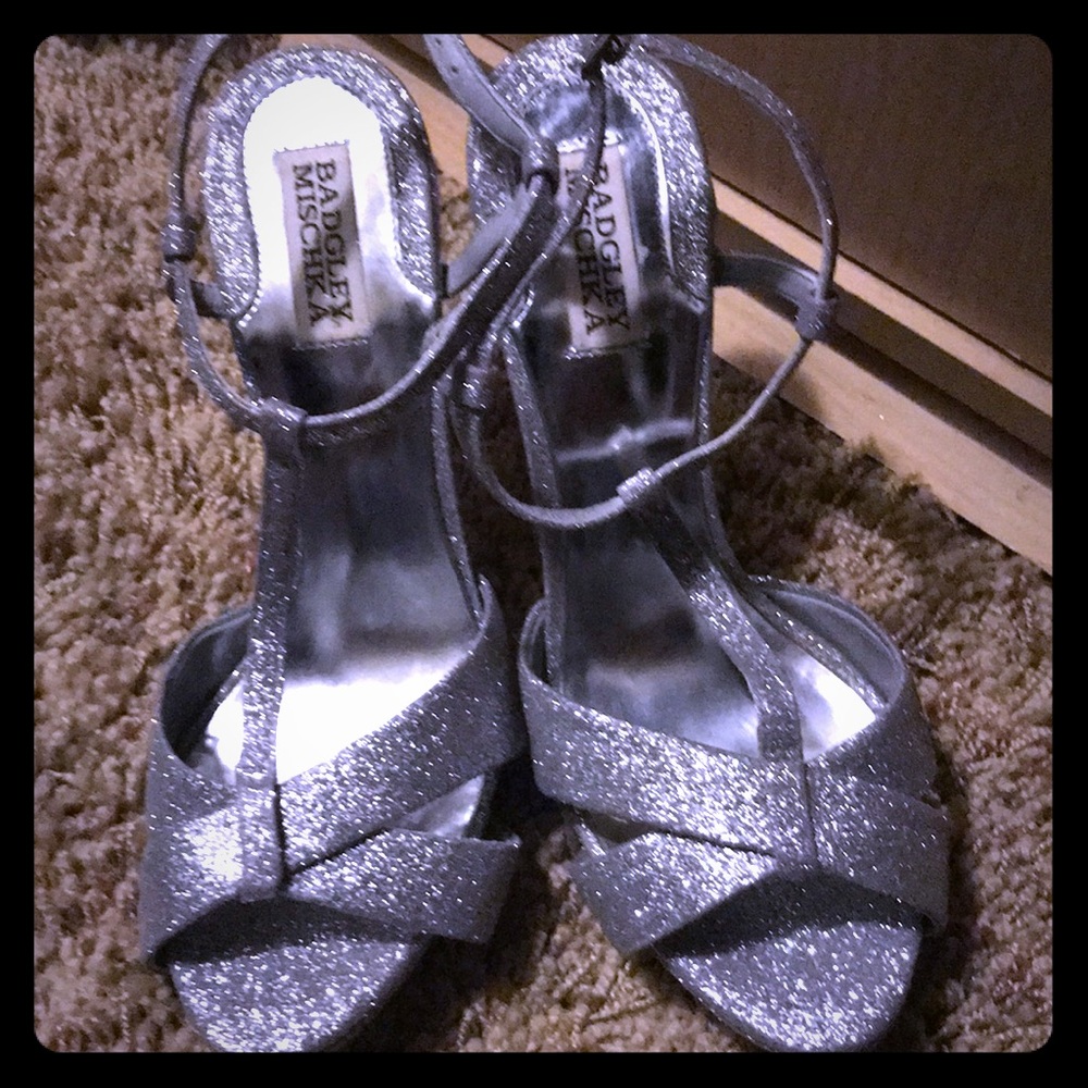 Authentic Badgley Mischka silver sparkle heels