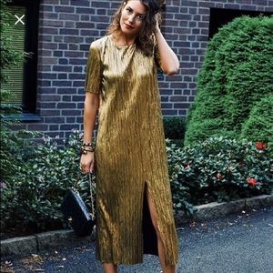 Zara gold pleated mini dress