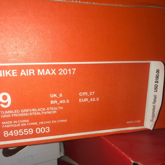NEW Nike 2017 Air Max: Grey/Black, Sz 8.5 & 9,NWB! - Picture 3 of 8