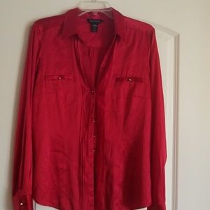 White House Black Market Red Silk Blouse