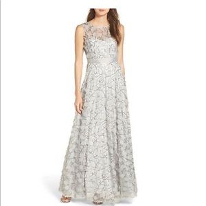 ELIZA J  Embellished Mesh Ball GOWN SILVER GRAY