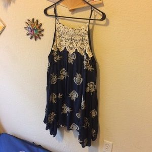 Navy Blue Floral Crocheted Dress
