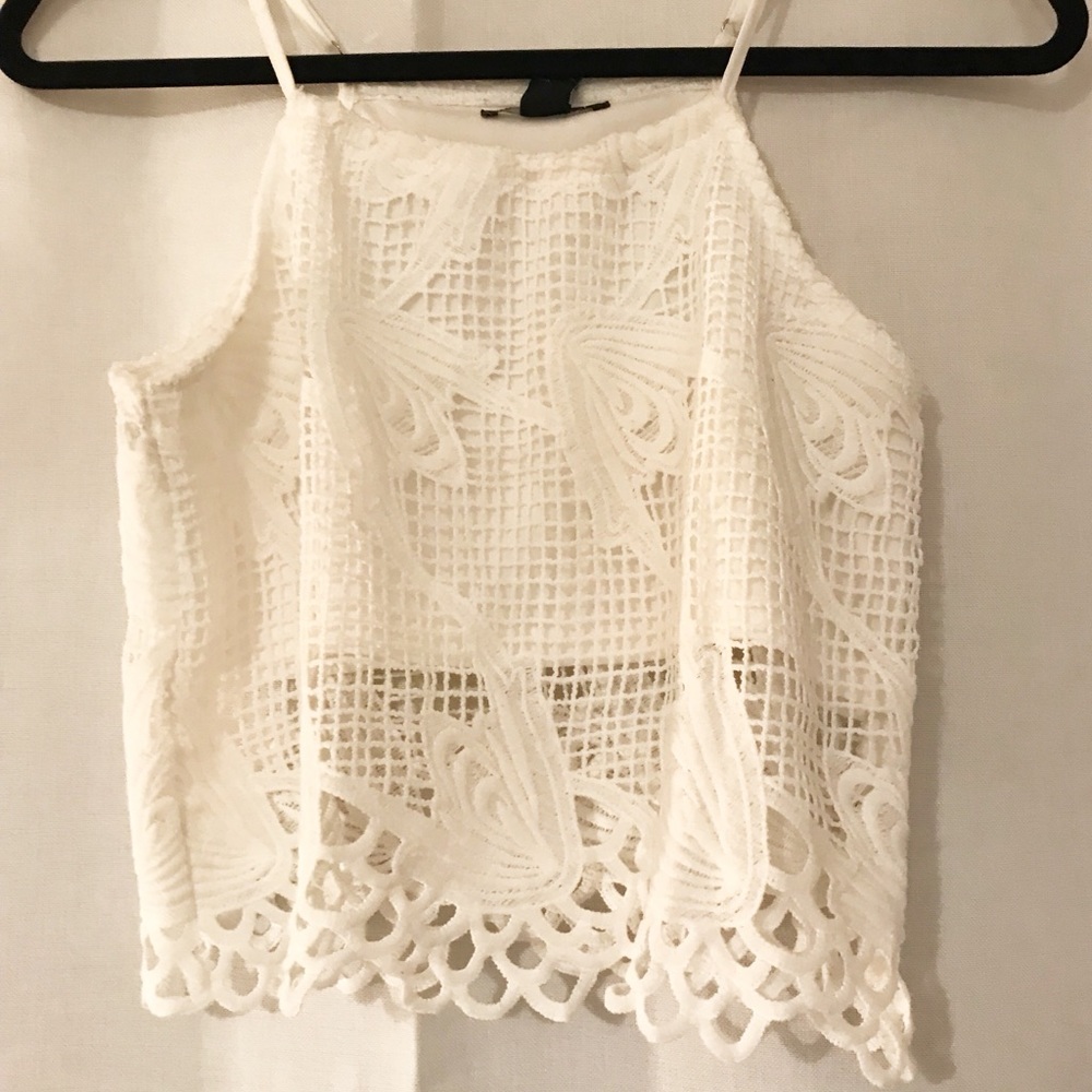 White lace crop top shirt