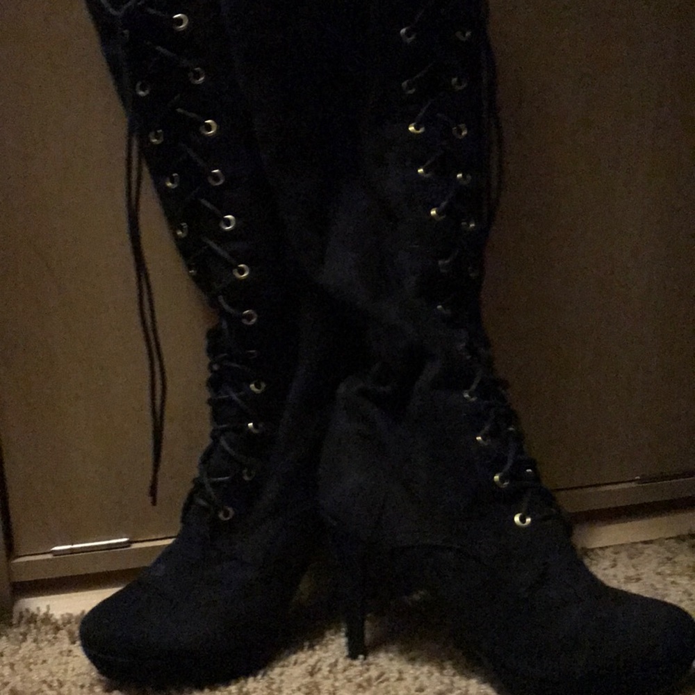 Faux suede to the knee lace up boots size 8.5