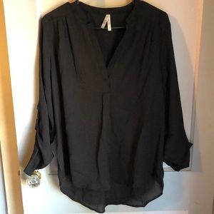 Black Dress Top with Fold-up Sleeves