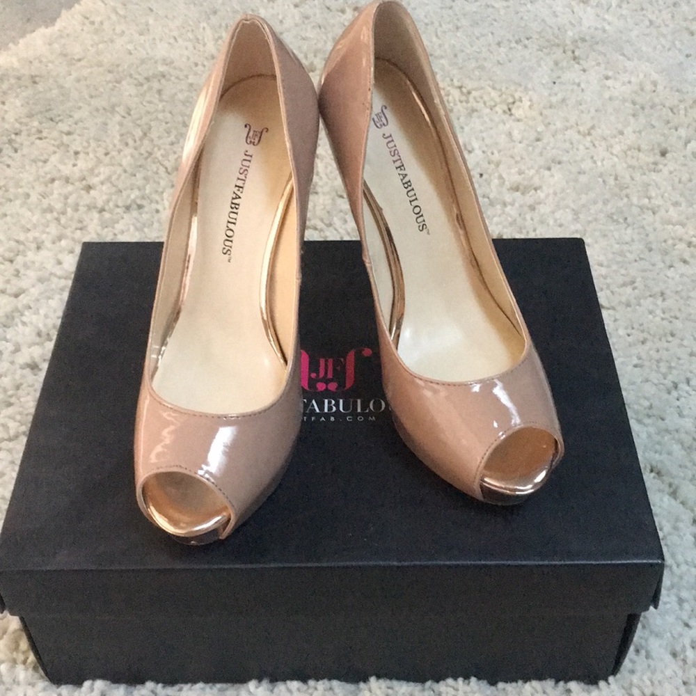 💋 Nude x Rose Gold Peep Toe Heel Pumps 💋