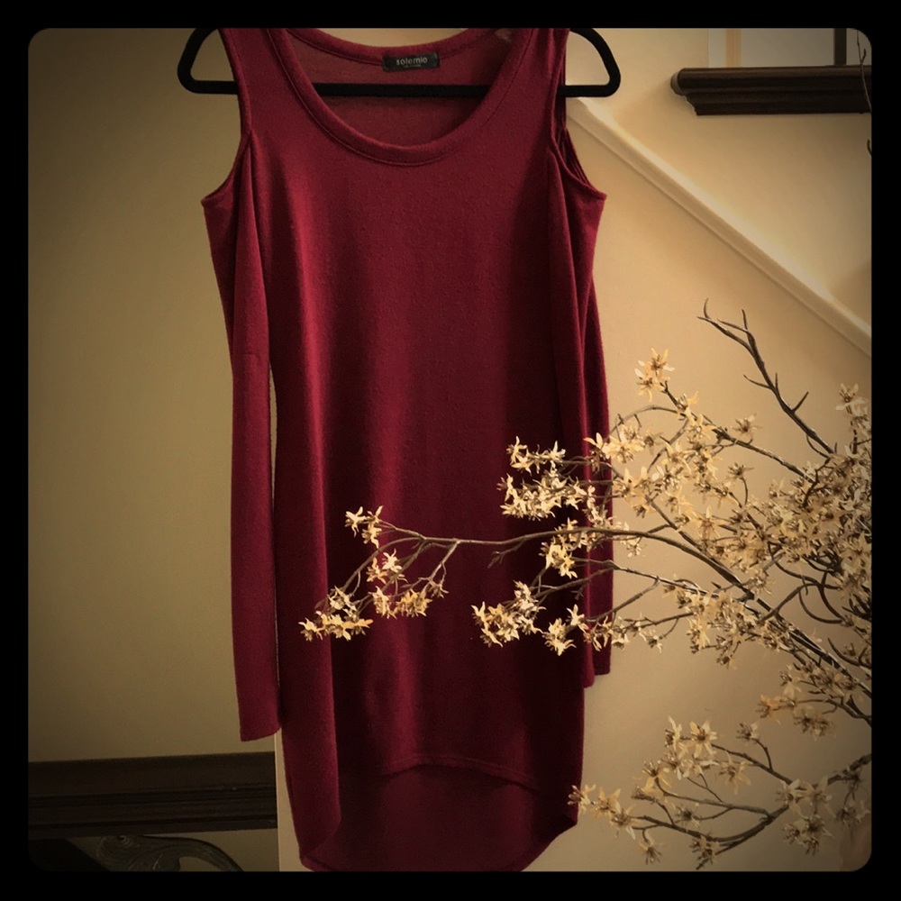 Burgundy Shoulderless Dress