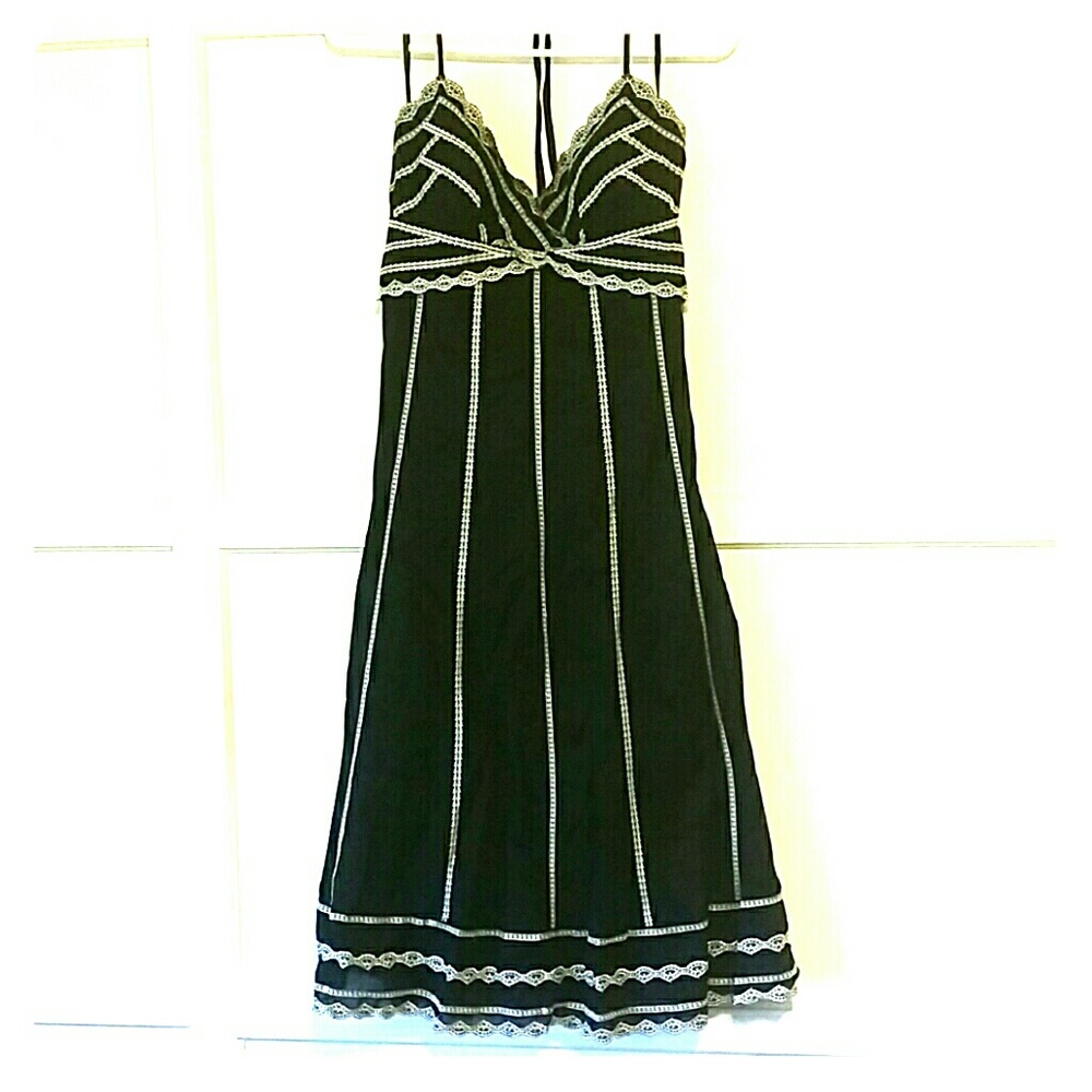 Black WHBM dress with cream inlet lace detail