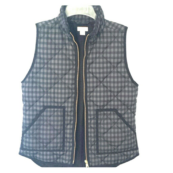 J.Crew Gingham Black Plaid Quilted Excursion Vest - Picture 4 of 5