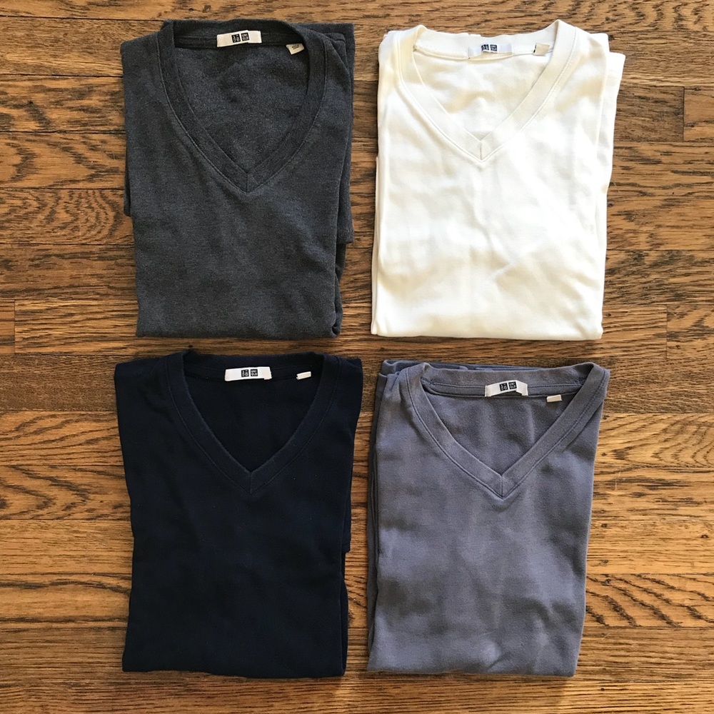 Lot of 4 Uniqlo v-neck long sleeve tees.