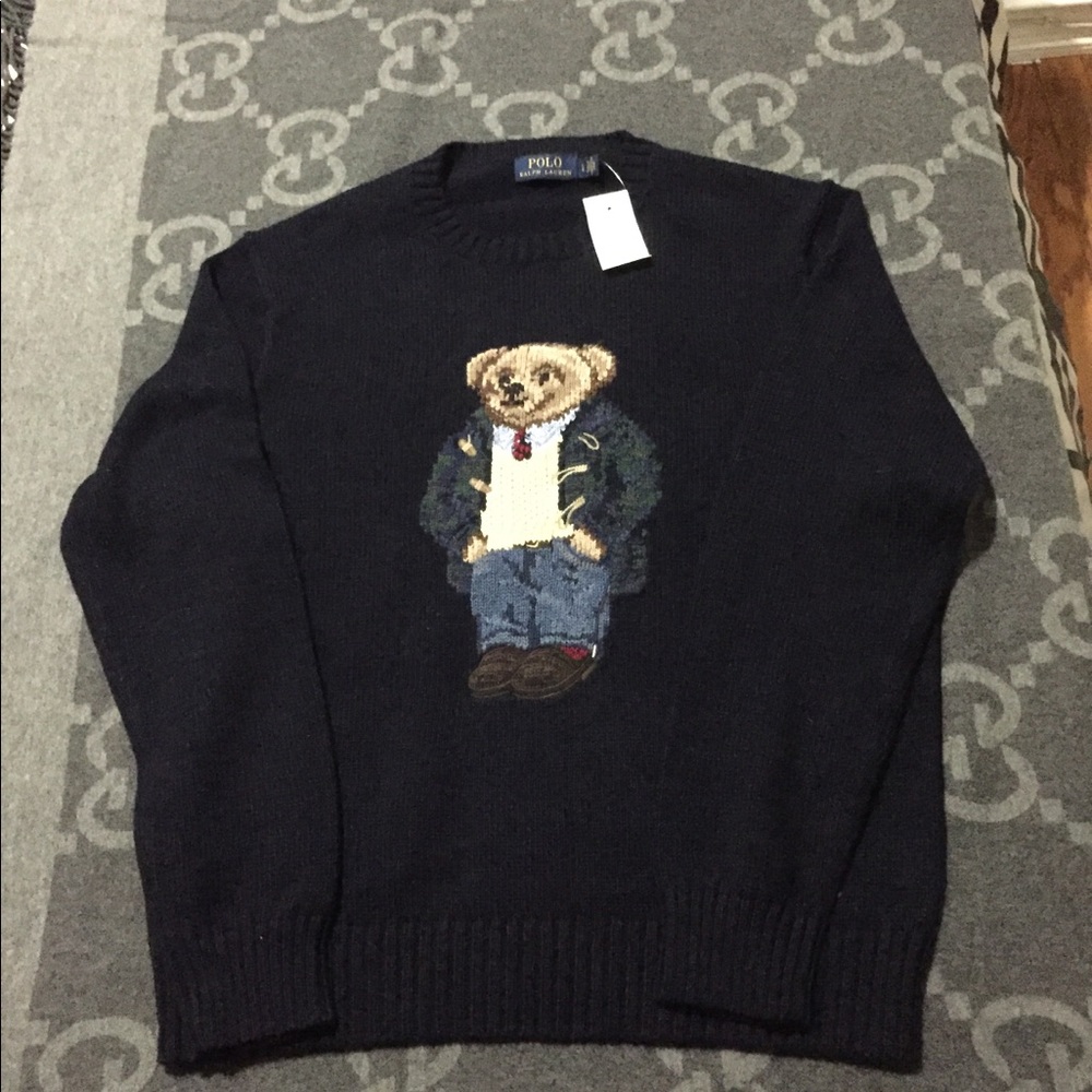 NEW POLO BEAR KNIT SWEATER PREPPY NAVY