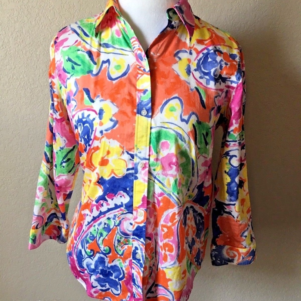 Lauren Ralph Lauren Button Down Watercolor Blouse