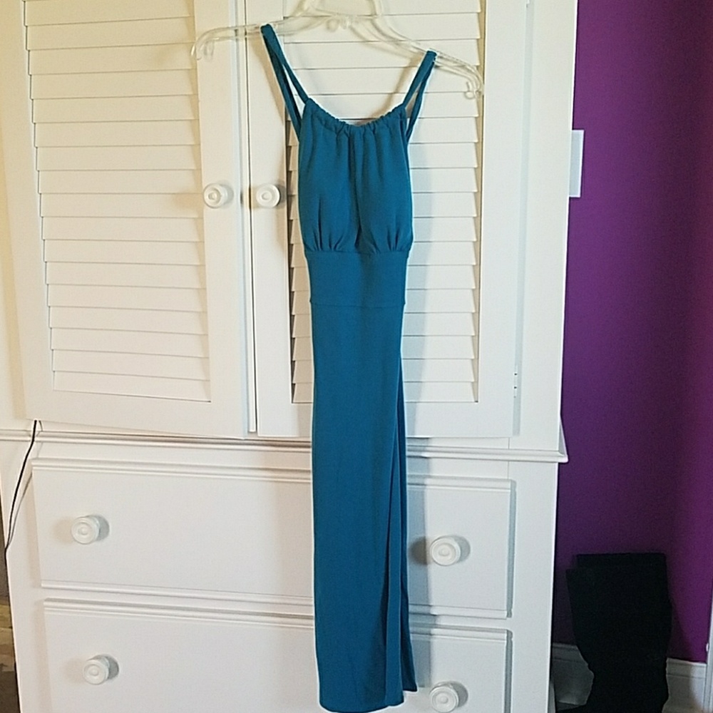 Teal dress with key hole front
