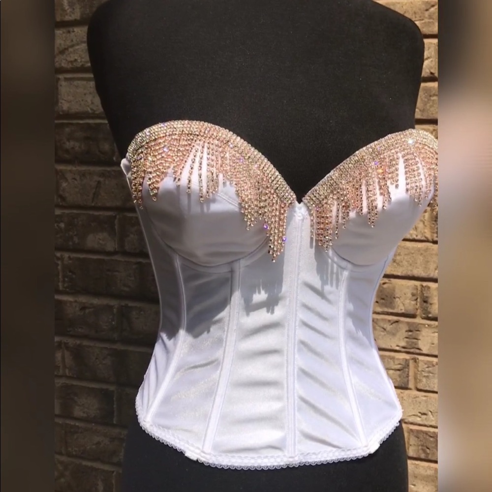Rose Gold Fringe Rhinestone Bustier