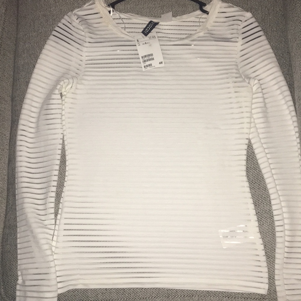 H&M mesh white striped top